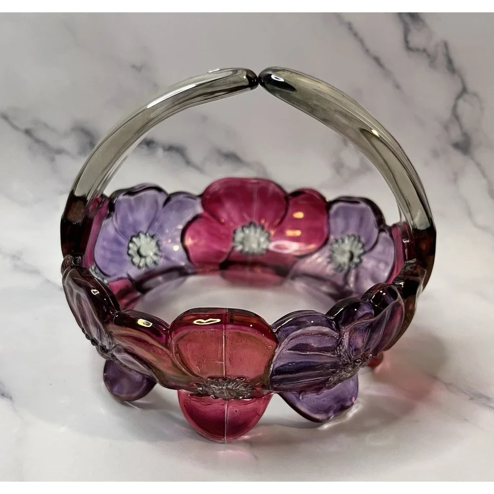 Glass Basket Small Bowl Vintage Westmoreland Dogwood Flower Unique Handle